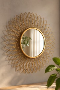 <b>Arch</b> Shaped Resinous <b>Framed</b> Wall Mirror with Wooden Shelf Durable for Glam Decor No Electricity Required - Product Image 6