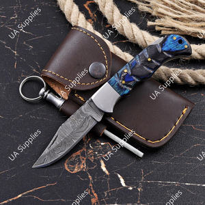 Cuchillo Plegable de Bolsillo Hecho a Mano de Acero de Damasco de Grado Industrial, Diseño Novedoso 2026, Punta Caída, Mango Cómodo de Madera Pakka Esculpida - Product Image 3