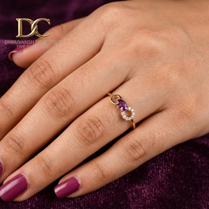 Bague de mariage en or jaune massif 14 carats de haute qualité, certifiée IGI, avec diamant de laboratoire et alexandrite, bijoux fins pour femmes - Product Image 5