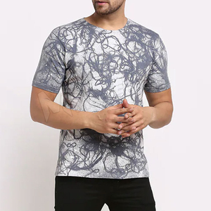 เสื้อยืดคอกลมแขนสั้นพิมพ์ลายสำหรับผู้ชาย ทรงเข้ารูป ผ้าถัก ระบายอากาศได้ดี สวมใส่สบาย ลายสีเทา - Product Image 1