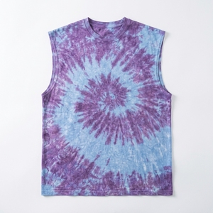 Wholesale Men's Retro Tie Dye Washed Premium Quality 100% Cotton Custom Print Breathable Gym Tank Top with <b>Drop</b> Shoulder - Product Image 1