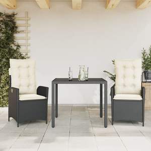 Juego de Comedor de Jardín de 3 Piezas con Reposabrazos Ajustables, Ratán Sintético Negro - Product Image 1