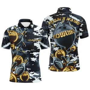 เสื้อโบว์ลิ่งแบบสั่งทำพิเศษ พิมพ์ลายแบบ Sublimation เสื้อทีมชาย แขนสั้น คอปก ผ้าโพลีเอสเตอร์ผสมคอตตอน ทอแบบลำลอง - Product Image 1