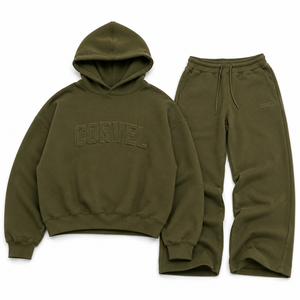 Conjuntos de Ropa Urbana Unisex Verde Oliva: Sudaderas Extra Grandes con Logotipo 3D en Relieve Personalizado y Pantalones Deportivos Anchos de Algodón Grueso - Product Image 4