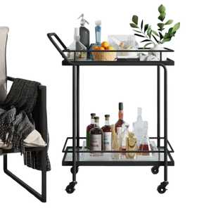 Carrito de Bar Rústico de 3 Niveles con Asa, Portavasos y Ruedas, Carrito de Servicio Industrial para Cocina, Carrito para Vino - Product Image 4