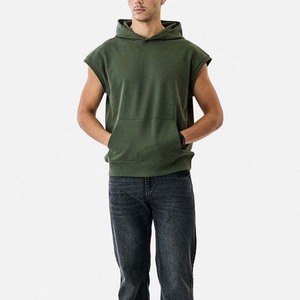 Sweat-shirt à capuche sans manches pour homme, vert uni, en coton French Terry, coupe décontractée, avec poche, pour l'automne - Product Image 1