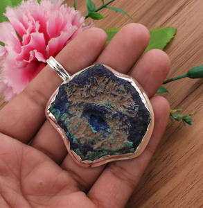 Colgante de Crisocola Natural, Chapado en Platino, Plata de Ley, Gema Azul Verde, Amuleto Unisex, Joyería Bohemia Vintage al por Mayor - Product Image 1