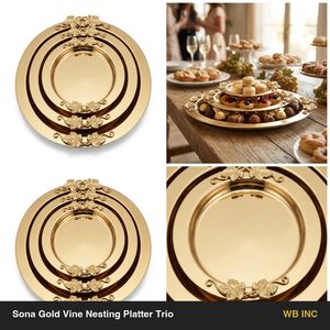 Juego de Platos Apilables Sona Gold con Recubrimiento PVD en Oro Champán para Hogar, Hoteles y Bodas - Juego de Vajilla de 40 cm, 3 Piezas - Product Image 6