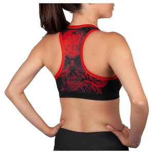 Women Black <b>Red</b> Floral Print Racer back Sports Bra Fitness Yoga Running Workout <b>Crop</b> <b>Top</b> Airflow Active Wear Gym Training - Product Image 2