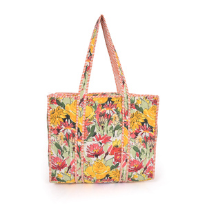 Sac fourre-tout matelassé en coton réversible à imprimé floral grande capacité pour le shopping, les voyages et l'usage quotidien - Product Image 5