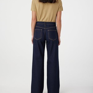 Jeans de Mezclilla de Cintura Alta y Pierna Recta, Lavado Oscuro, Estilo Casual, 100% Algodón, Corte Regular, Jeans de Verano para Mujer - Product Image 2