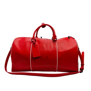 MOQ 50 Custom Red PU Weekend Carry <b>Bag</b> Gym Sports <b>Overnight</b> Duffle <b>Bag</b> Support Logo Customization - Product Image 1