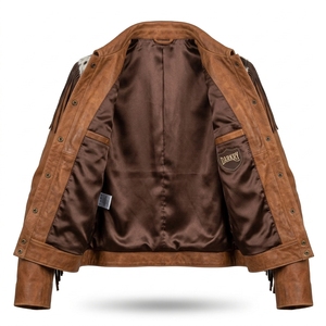 Womens Western <b>Fringe</b> Leather <b>Jacket</b> Real Cowhide Hair On Hide Vintage Brown Distressed Country Cowgirl Outerwear Coat - Product Image 5