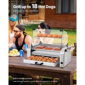 Griglia per Hot Dog in Acciaio Inox con 7 Rulli, 1200W, Macchina da Cucina Commerciale con Copertura Riscaldante per Panini - Product Image 3