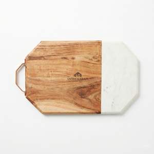 Planche à découper en bois d'acacia de qualité supérieure et marbre blanc avec poignée, planche de service pour fromage, pain et aliments - Product Image 1