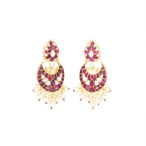 Women's Alloy & Gold Plated Faux Pearl Chandbali Drop Earrings for Wedding - Product Image 3