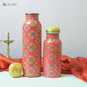 Botella de agua de cobre puro con estampado de mandala, a prueba de fugas, recipiente ayurvédico para beber, para yoga, deportes, salud, gimnasio, oficina, escuela, uso diario, metal - Product Image 4