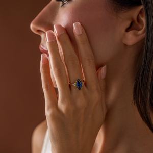 Marquise Sapphire <b>CZ</b> <b>Ring</b> 925 Sterling Silver 14K Gold Plated Elegant Stackable <b>Ring</b> For Women Gift Jewelry - Product Image 4