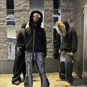 Sweat à capuche personnalisé pour homme, 500 g/m², vierge, épais, en molleton bouclette, avec capuche en fourrure, coupe courte et carrée, zippé intégral - Product Image 4