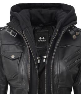 Chaqueta de Motociclista para Mujer, de Cuero Vacuno de Alta Calidad, con Capucha, Ajustada, Impermeable, Moderna, Ligera, con Forro de Seda para Invierno - Product Image 4