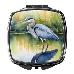 Espejo de maquillaje de mano plegable y compacto Blue Heron Stalking Prey para mujeres y niñas, espejo de bolsillo decorativo de viaje, ¡gran idea de regalo! - Product Image 1