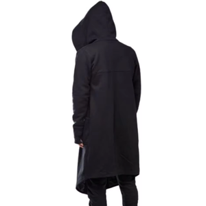 <b>Men's</b> <b>Long</b> Gothic Hooded Cardigan Solid <b>Black</b> Open Front Draped <b>Coat</b> - Product Image 3