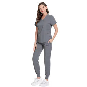 Uniformes de enfermería unisex al por mayor para hospital, conjuntos de scrubs de verano transpirables de tela de punto de elastano/poliéster con detección de agujas - Product Image 3