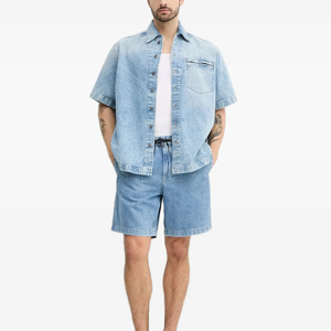 Ensemble short en jean décontracté d'été pour hommes, haute qualité, vente en gros, avec logo personnalisé, taille élastique, respirant et confortable en polyester et coton - Product Image 2