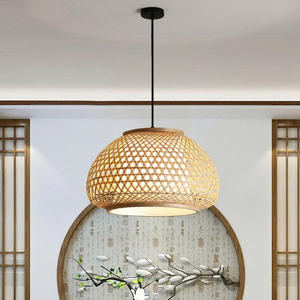 Abat-jour en bambou tressé hexagonal en gros, diffuseur en tissu, dôme intérieur, suspension, lampe suspendue, style zen asiatique - Product Image 3