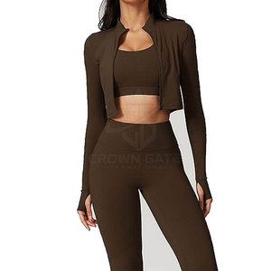 Fashion Wear Women 3 Piece Crop Top <b>Set</b> Spandex / Nylon Made Gym Yoga Running Activewear With Comfortable Fabric - Product Image 6