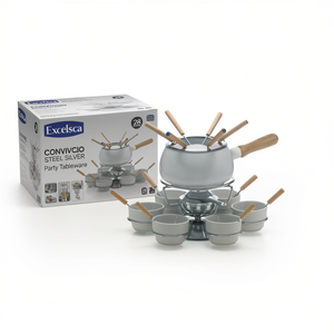 Set Fondue Excelsa 28 Pezzi Convivio in Acciaio Argento, Stoviglie per Feste - Product Image 3