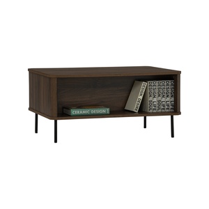 Mesa de Centro Moderna Contemporánea con Acabado en Nogal, Tablero de Partículas, Puerta Corredera con Patrón 3D y Base de Metal para Uso Comercial - Product Image 3