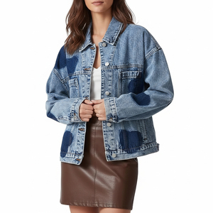 Chaqueta Vaquera Personalizada con Logotipo y Estampado a Bloques para Mujer, Estilo Vintage Oversize, Ropa Casual Urbana al por Mayor - Product Image 4