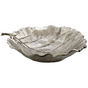 Plato ovalado clásico de aluminio fundido con forma de hoja para servir en la cocina y la mesa, brillante, niquelado, hecho a mano. - Product Image 2