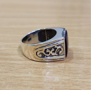 Antique Style 925 Sterling <b>Silver</b> Square Natural Amethyst <b>Ring</b> Men's Carved Scroll Pattern Signet Fine Jewelry - Product Image 3