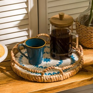 Natural mother of pearl & water hyacinth <b>tray</b> decorative <b>trays</b> for storage & jewelry organizer - Product Image 6
