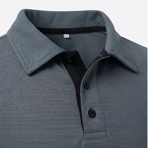 Polo à manches courtes gris pour homme, 100% polyester, tricoté, séchage rapide, uni, coupe classique, boutons - Product Image 4