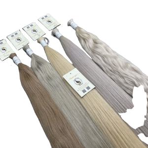 Extensiones de cabello humano vietnamita ligero V recto Natural alineado con cutícula de alta calidad Rubio platino estilo de onda Natural a granel - Product Image 1