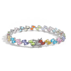 Pulsera de Plata 925 con Baño de Rodio y Cristales Multicolor para Mujer, con Engaste de Garra y Cadena de Eslabones, Joyería de Lujo para Uso Diario en Oferta - Product Image 1
