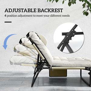 Silla Plegable Beige Tipo Chaise Longue para Piscina con Respaldo Reclinable de 4 Niveles, Bolsillo Lateral y Reposacabezas para Uso en la Playa - Product Image 4