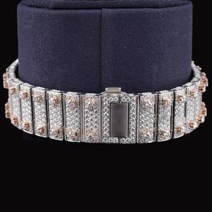 Reloj de Lujo con Caja Cuadrada, Esfera con Números Romanos, Totalmente Adornado con Diamantes Moissanite, Acero Inoxidable de Dos Tonos, Joyería Personalizada Nueva - Product Image 4