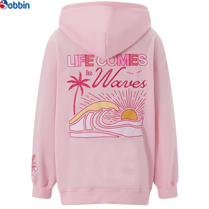 Sudadera con Capucha Rosa para Mujer, Diseño de Moda con Estampado de Ondas, Sudadera Informal de Invierno, Tejida en Algodón, Manga Larga, Logotipo Bordado - Product Image 1
