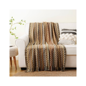 Manta Tejida con Diseño Chevron Azul y Naranja para Sofá o Silla, Decoración Geométrica Suave para el Hogar, Borde con Flecos, Tamaño y Color Personalizables, OEM ODM, Acogedora - Product Image 4