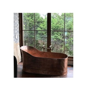 Hammered Copper Antique Freestanding Oval Bathtub Luxury Rustic Eco-Friendly Soaking Tub High Backrest Vintage Faucet Design. - Product Image 3