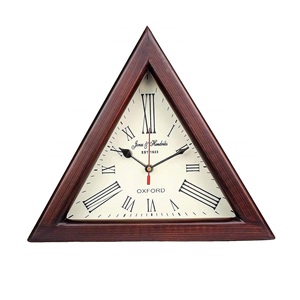 <b>Wooden</b> Wall Clock <b>Triangle</b> Shape Vintage Style Decorative Analog Clock for Home Office Bedroom Kids Room Living Room Wall Decor - Product Image 1