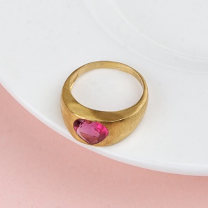 Wholesale Gold Vermeil 925 Sterling Silver <b>Pink</b> <b>Heart</b> Gemstone Flush Set Brushed Domed <b>Ring</b> Fine Jewelry Memoria Jewels - Product Image 3