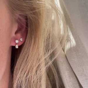 1 Carat Teardrop <b>Dangle</b> Drop Stud <b>Earrings</b> Round Pear Cut 14K Solid Gold Lab Grown <b>Diamond</b> Two Stone Linear Chandelier Wholesale - Product Image 4