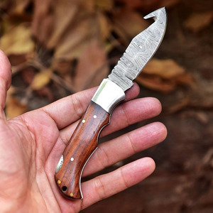 Cuchillo Plegable de Acero de Damasco Hecho a Mano al por Mayor con Gancho para Tripas, Mango de Palisandro, Cuchillo de Caza EDC, Fabricante y Proveedor - Product Image 5
