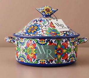 Casserole en émail floral royal avec couvercle, pot de service décoratif de luxe, pot à fondue, qualité export, vaisselle de cuisine, vente en gros - Product Image 3