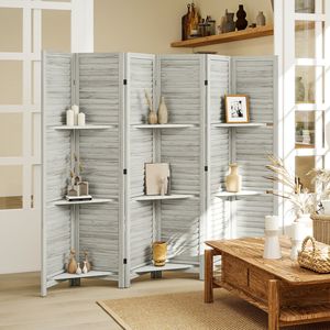 Separador de ambientes de madera blanca de 67 pulgadas de alto con 3 estantes plegables para dormitorio, 6 paneles, biombos separadores de ambientes - Product Image 2